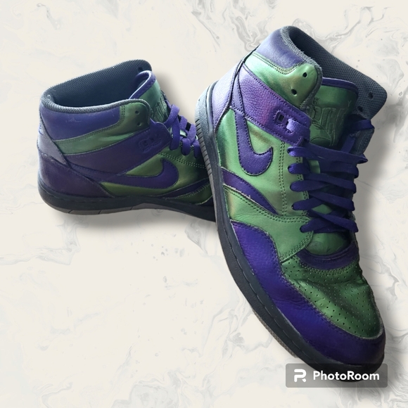 💎Custom Painted Nike Dunk High Top Sneakers Green Purple Size 9.5 EUC - Picture 2 of 7